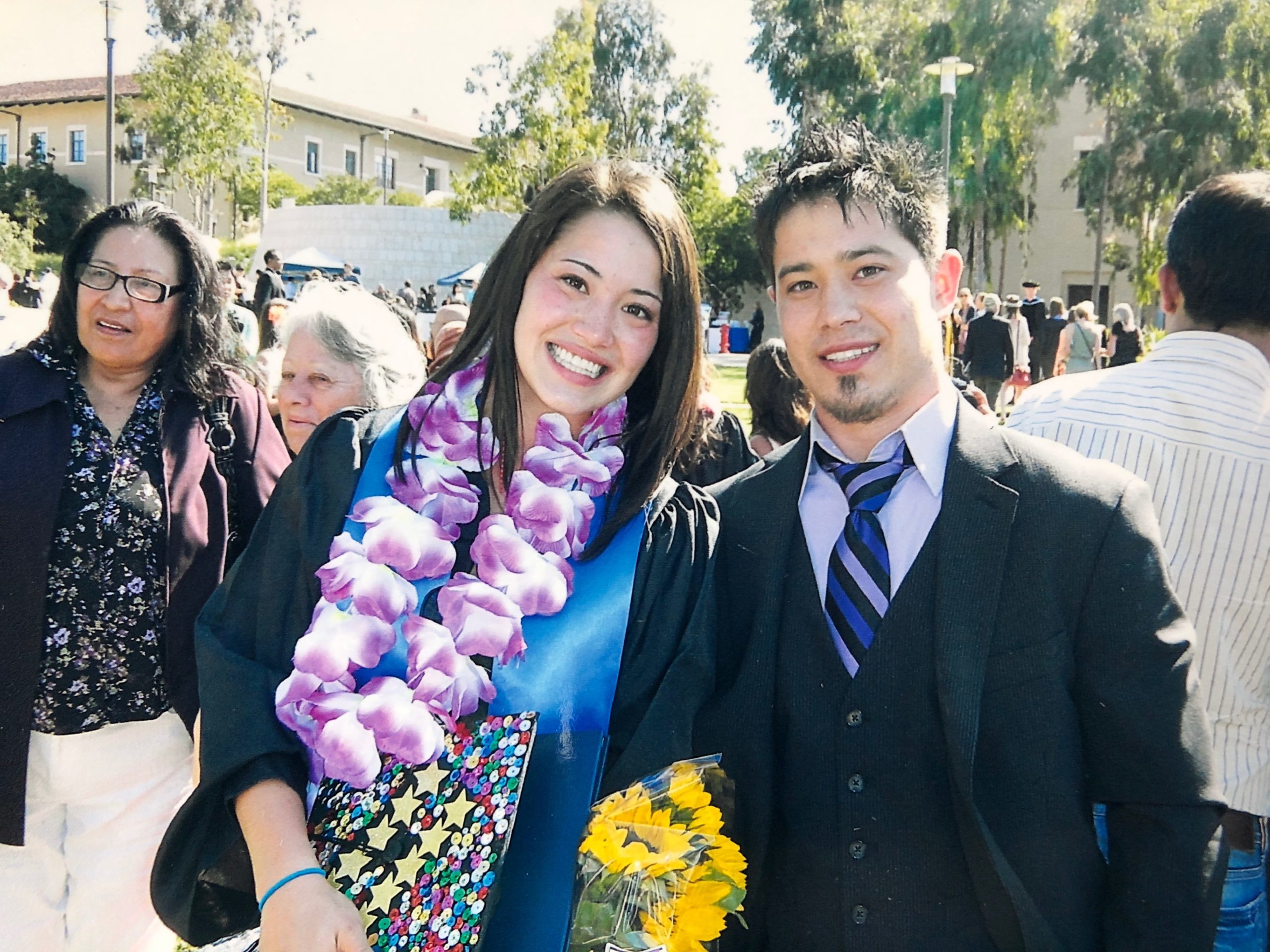 (Left to right) Jenny with her brother Shane at her University graduation from her dream school, Soka University of America.